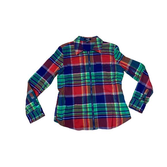 Chaps Women’s Multicolor Plaid Zip Up Long Sleeve Shirt Jacket Size Medium - Picture 3 of 8